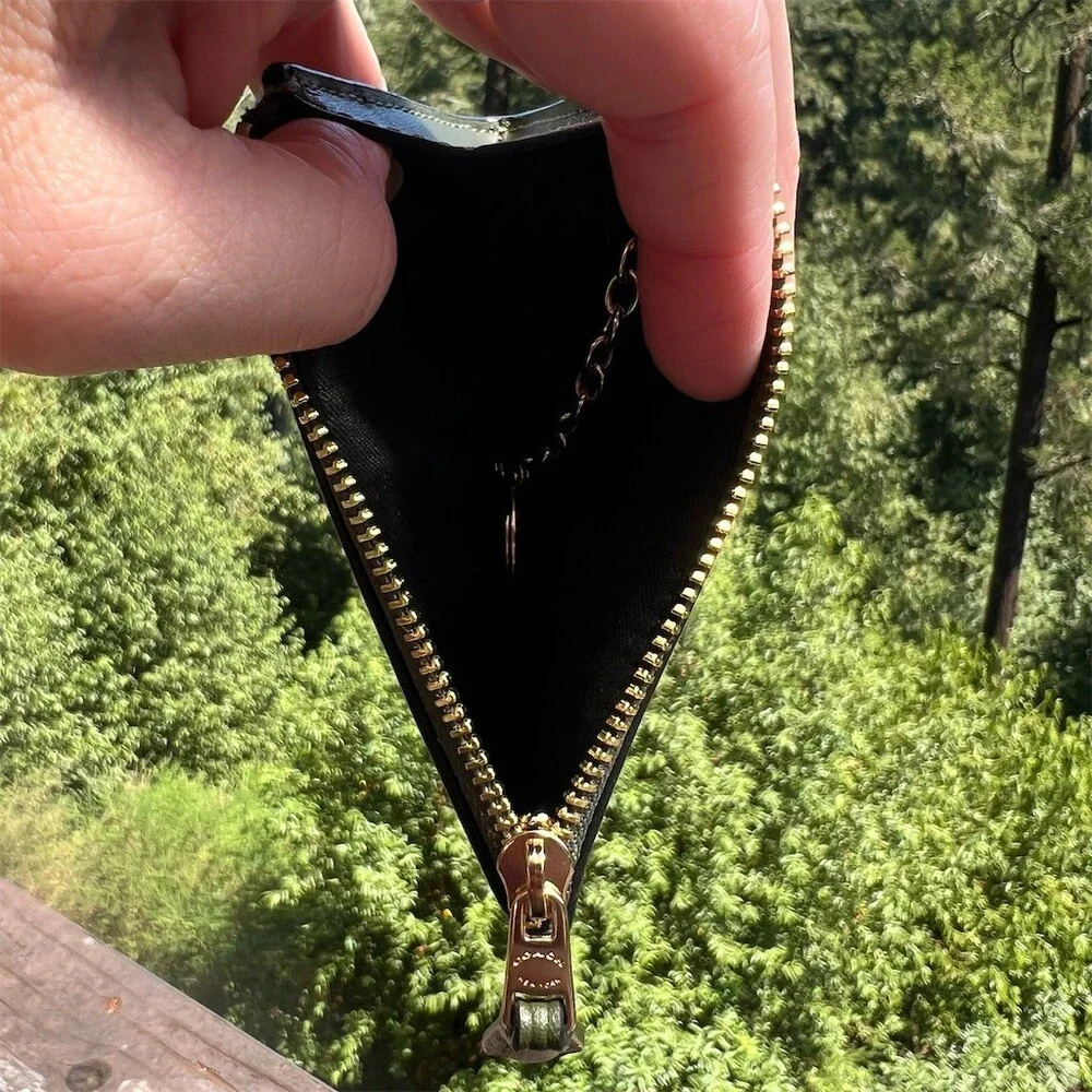 COACH Mini Skinny ID Case Cardholder Keychain Wallet Camo Print Gold Hardware